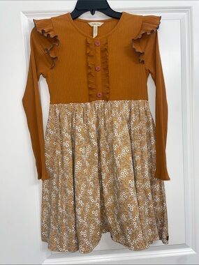 Matilda Jane Girls Rust Floral Ruffle Long-Sleeve Dress